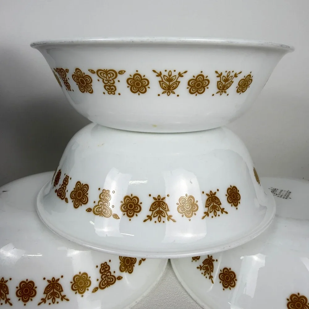 Corelle Cereal Bowls Butterfly Gold Set of 6 White Harvest Gold Vintage Floral